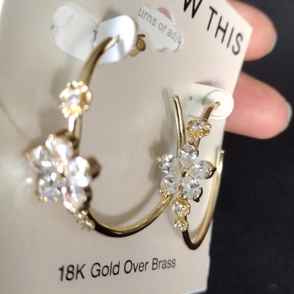 And Now This Gold Hoop Earrings with Crystal Floral Accents NWT - Picture 6 of 6